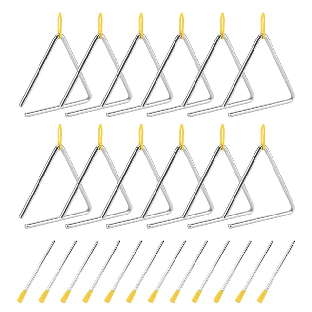SOUJAP 12 Pack 6 Inch Triangle Instrument, Musical Steel Triangles with Striker, Hand Percussion Triangle Instrument for Music Clubs, Band
