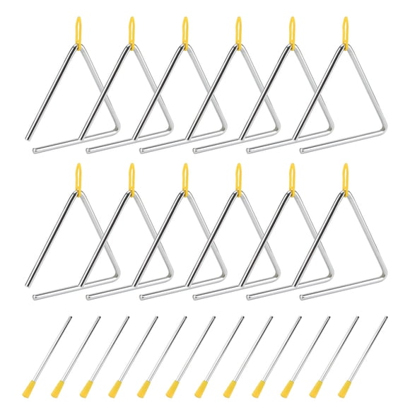 SOUJAP 12 Pack 6 Inch Triangle Instrument, Musical Steel Triangles with Striker, Hand Percussion Triangle Instrument for Music Clubs, Band