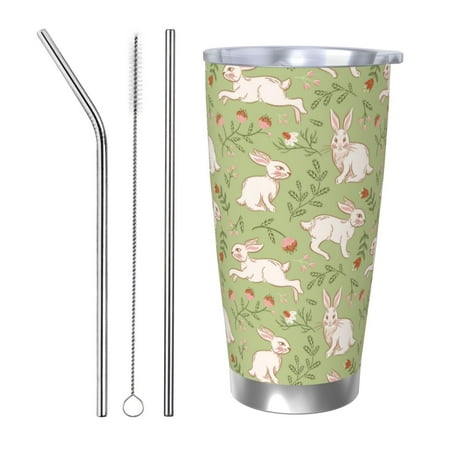 

Zeuib Cute Rabbit And Flower Printed 20oz Stainless Steel Insulated Car Cup Stainless Steel Thermal Cup Vacuum Insulated Leak-proof Travel Mug Cup-Straw Three-piece Set
