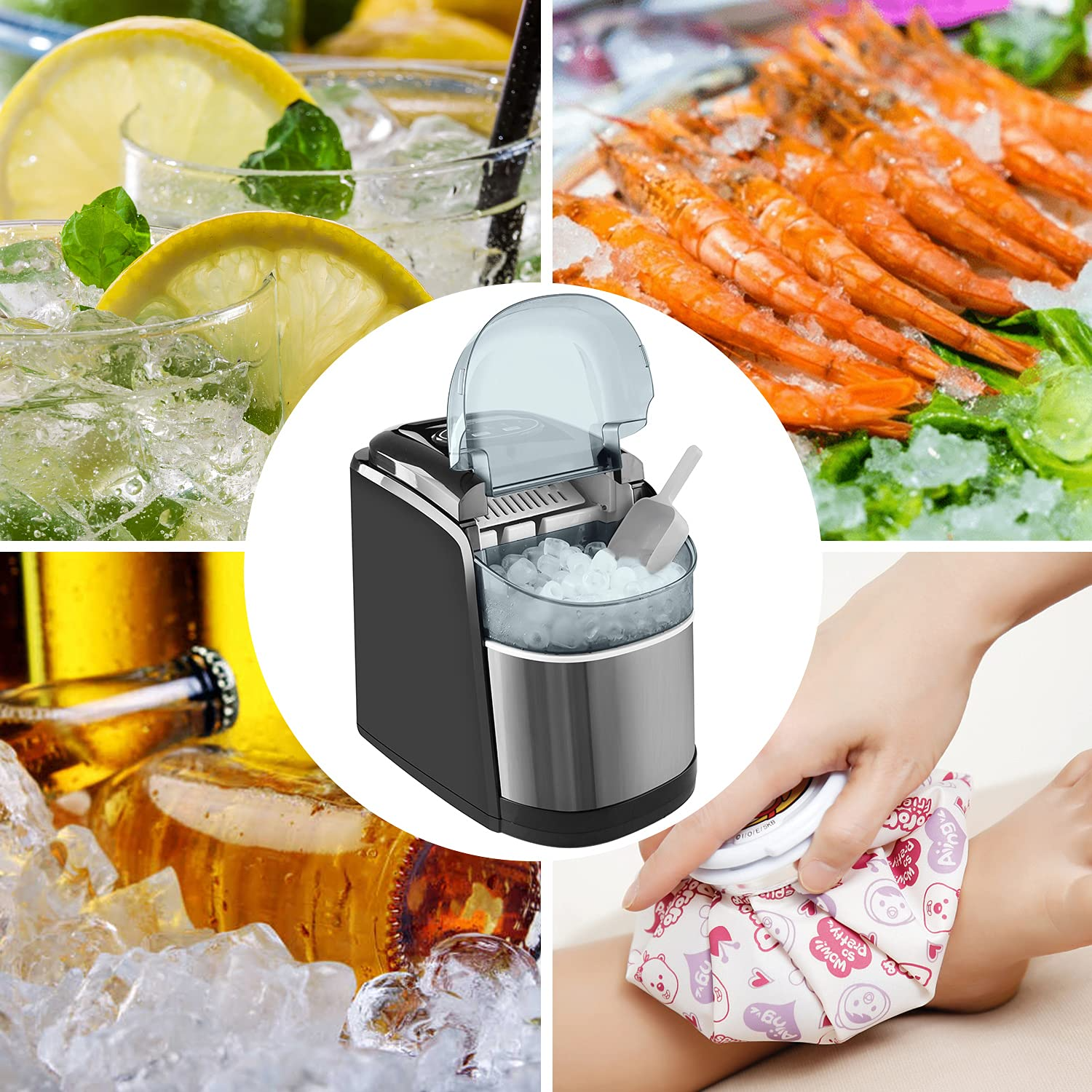 Ocatex Countertop Ice Makers Machine - 26LBS/24H Ice Cube Maker Portable Self Cleaning Ice Machine (Classic Black)