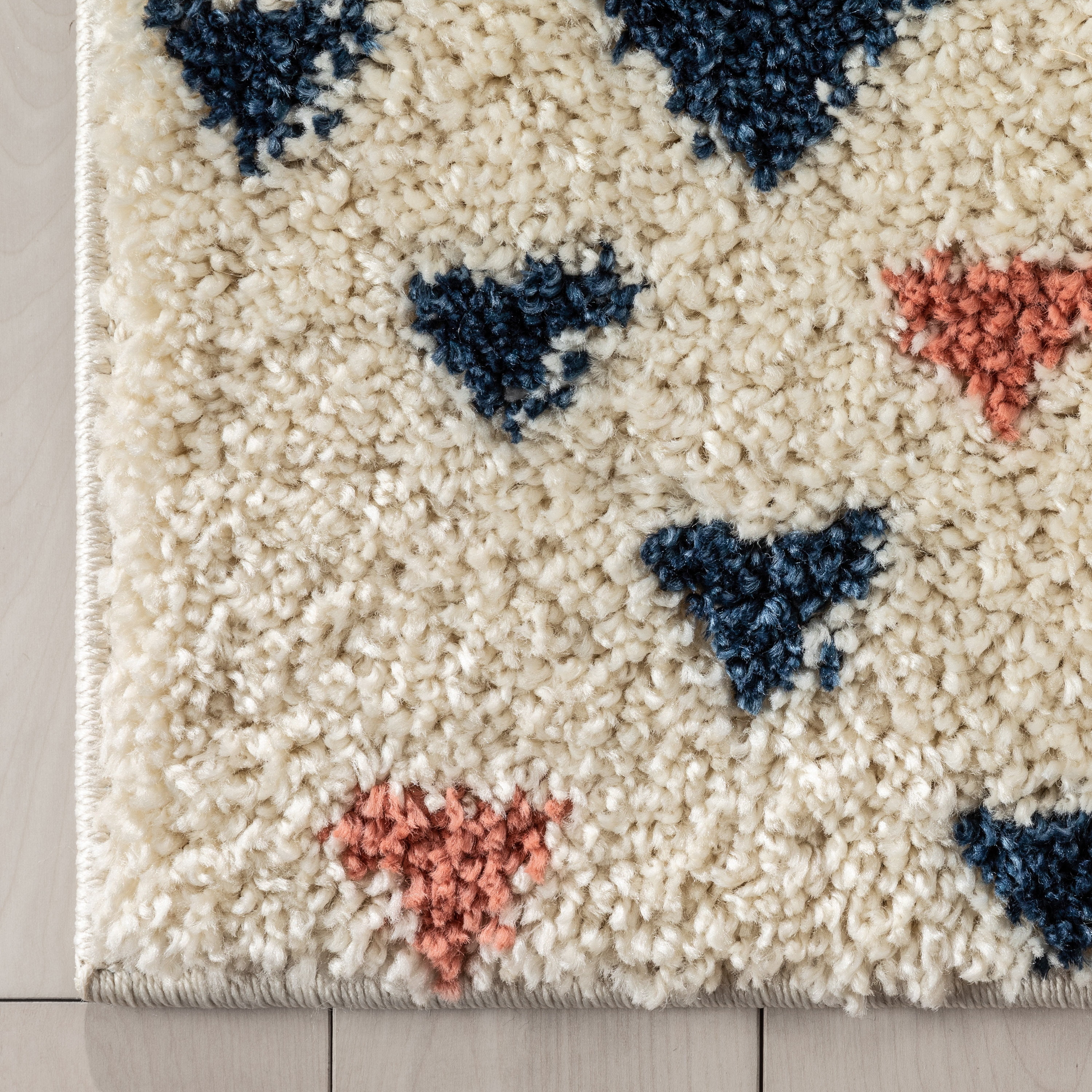 Well Woven Gigi Jax Modern Kids Shag Geometric Ivory Blue Thick 5'3" x 7'3" Area Rug