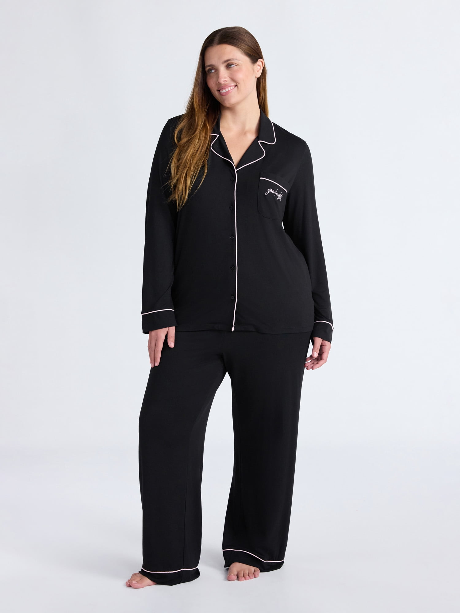 Joyspun Women’s Dreamy Soft Collection Long Sleeve Top and Pants Pajama Set, Sizes XS-4X