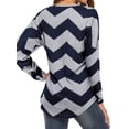 thumbnail image 4 of Women ZIa-zag Print Zipper V Neck Long Sleeve Contrast Color Stripes Tunic Top, 4 of 6