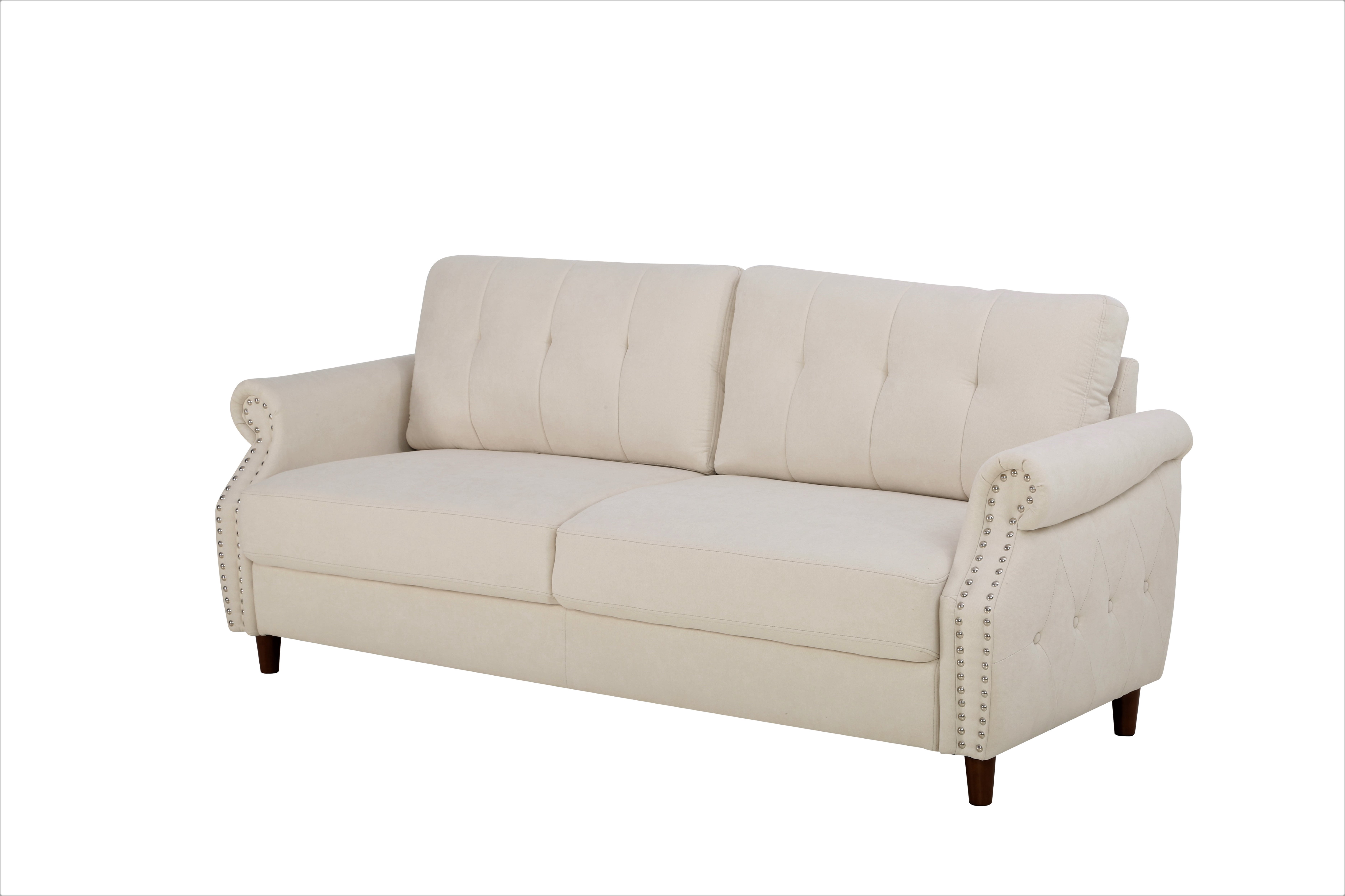 Uspridefurniture Matsuko 79.53" Rolled Arm Polyester Sofa , Beige