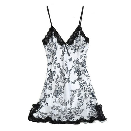- Enjoyofmine Women’s Sexy Silk Lace Nightgown Sleeveless Sleepwear Dress