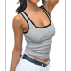 thumbnail image 3 of Camiseta de Tirantes Finos Ajustada con Cuello Cuadrado y Canalé para Mujer, de Verano, Color Gris, Talla XL, 3 of 9