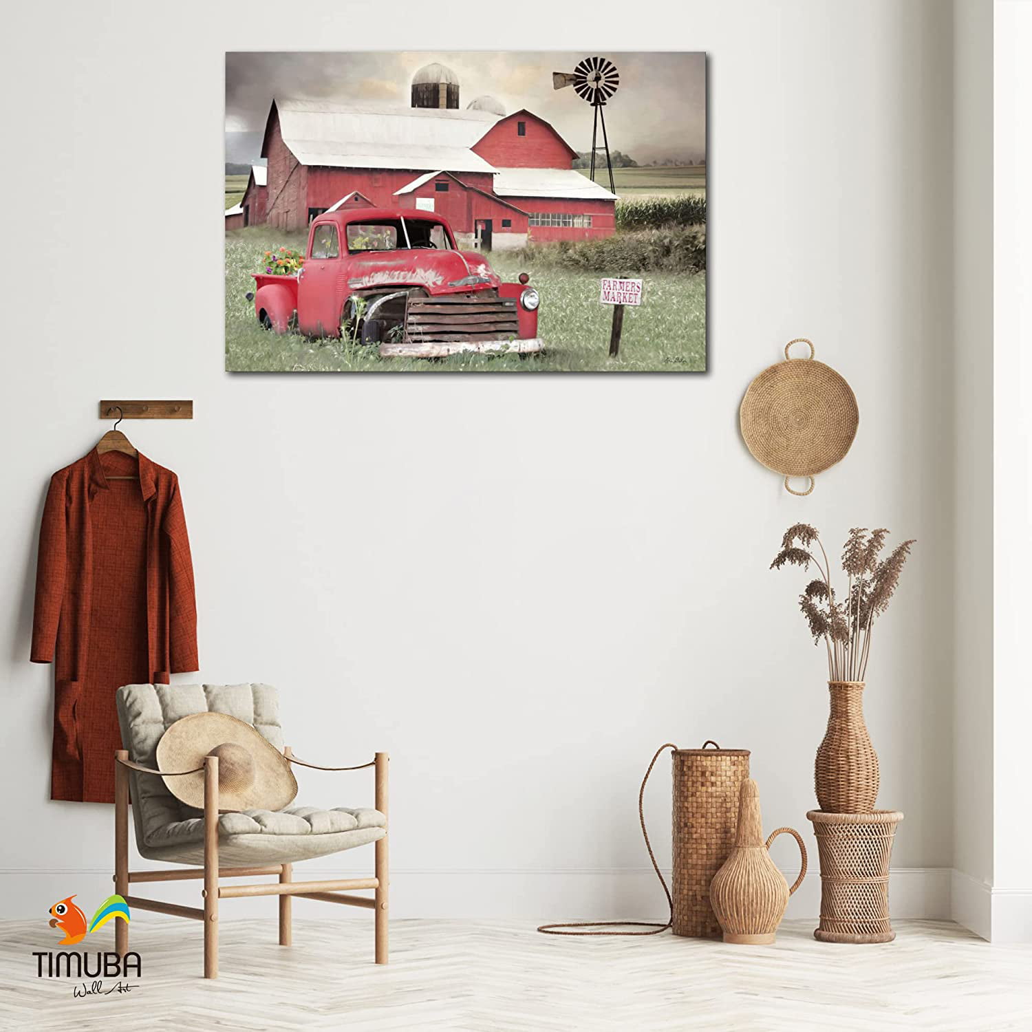 TIMUBA Farmhouse Truck Flowers Canvas Wall Art Barn Old Car and Flowers Pictures Wall Decor Canvas Prints for Walls, Framed Artwork for Living Room - 4