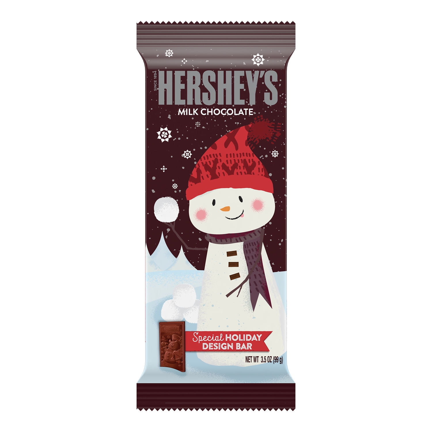 HERSHEY'S, Special Holiday Design Milk Chocolate Candy, Christmas, 3.5 oz, Bar