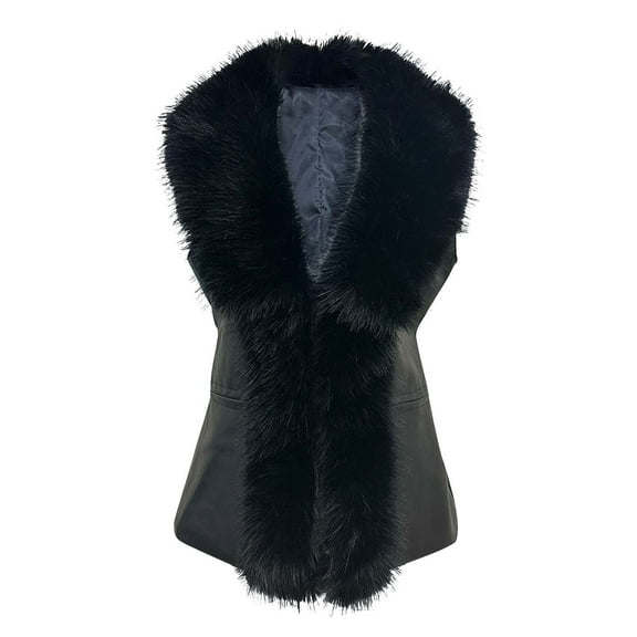 FNFHFY Womens Faux Fur Vest Pleather Vests with Faux Fur Collar Solid Sleeveless Winter Warm Coat Waistcoat Gilet