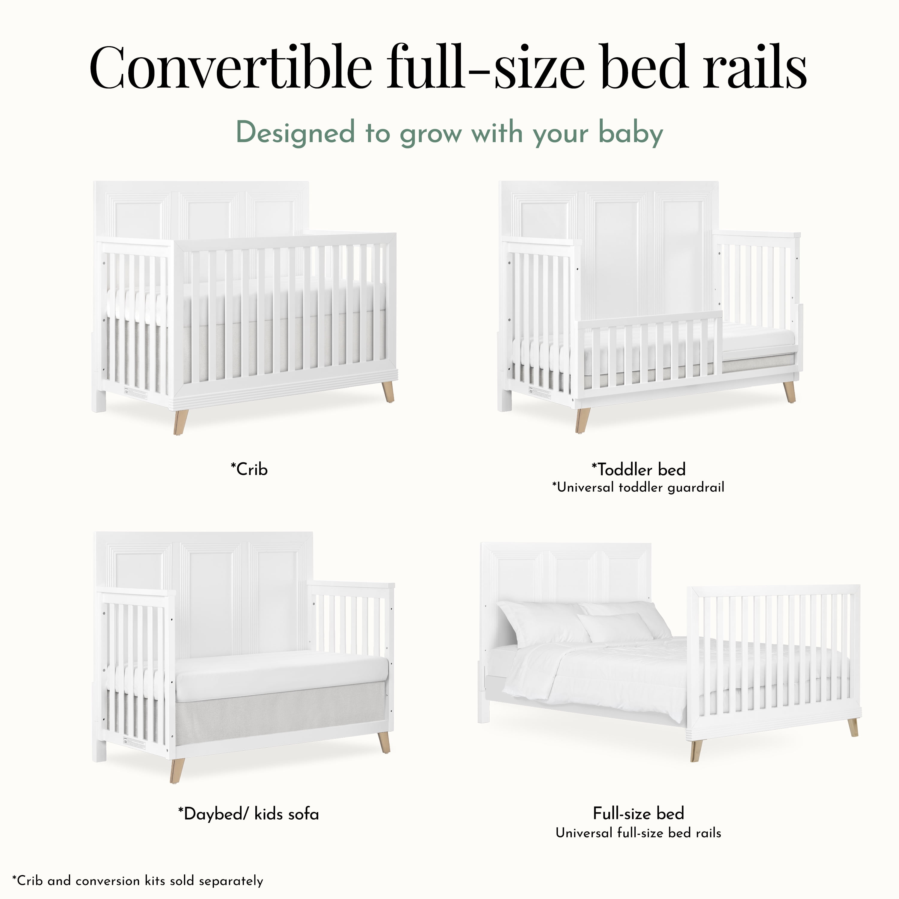 Evolur Convertible Crib Wooden Full Size Bed Rail Stardust