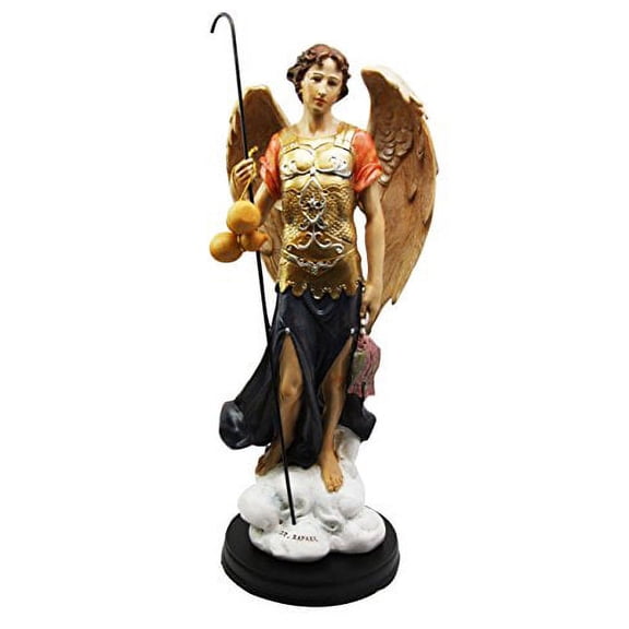 Large 13" Tall Healer Archangel Raphael With Staff Decorative Figurine