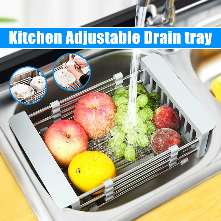 Cabilock Expandable Dish Drying Rack Adjustable Over The Sink Dish Drainer  Utensil Silverware Fruit Storage Holder Basket for Home Kitchen Pink
