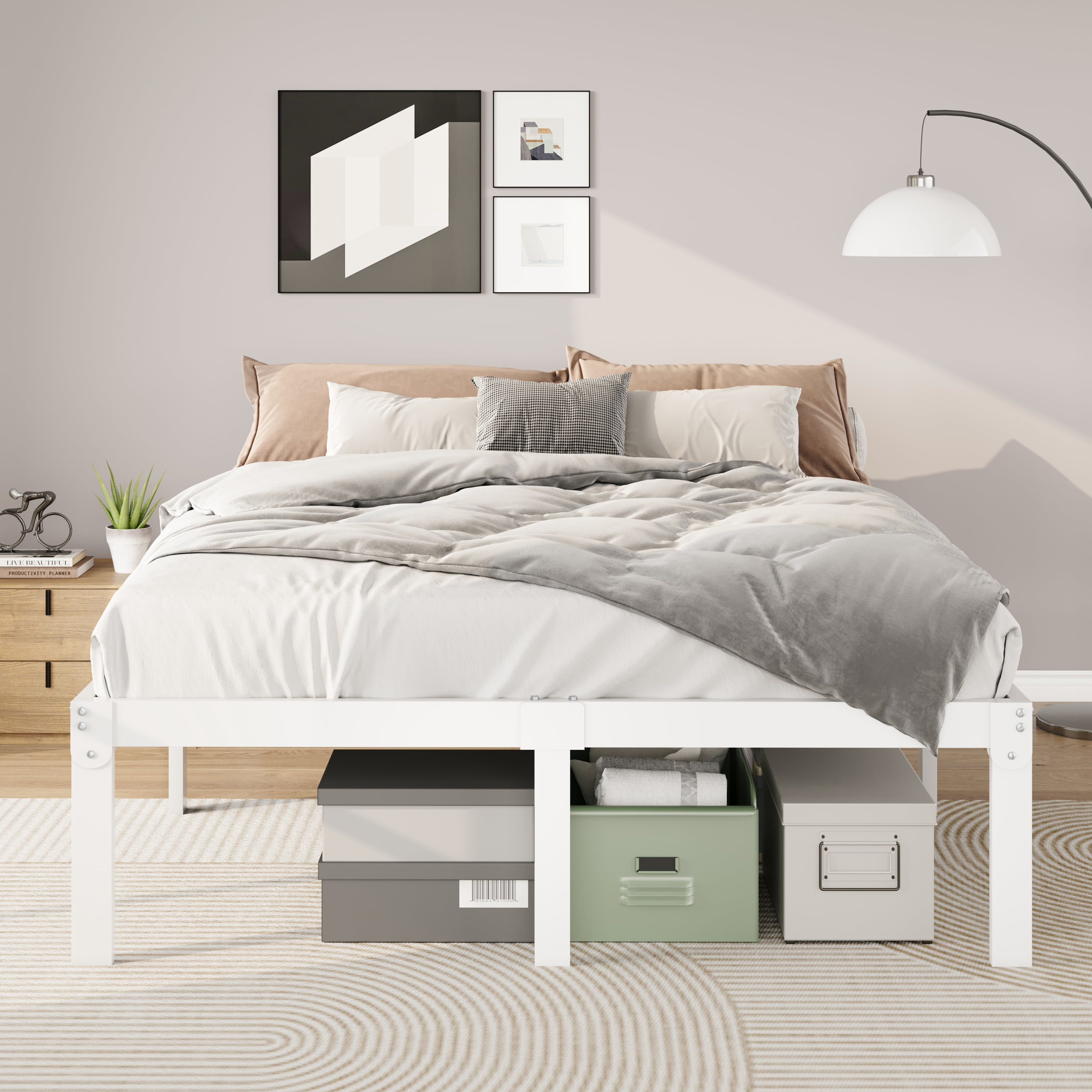Merrland 14" Full Size Metal Platform Bed Frame with Under-bed Storage, Heavy-duty, No Box Spring Needed, Easy Assembly, White