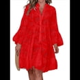 thumbnail image 1 of Vestido Bohemio de Encaje con Bordado de Ojales para Mujer, Escote en V, Mangas Acampanadas, Corte Holgado, 2025 Gran Rojo XXL, 1 of 8