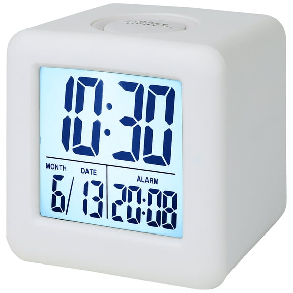 REGALWOVEN Digital Alarm Clock LED Colorful Light, Ascending Sound, Snooze Function for Bedroom/Dorm White 3.1"L x 2.6"W x 3.1"H