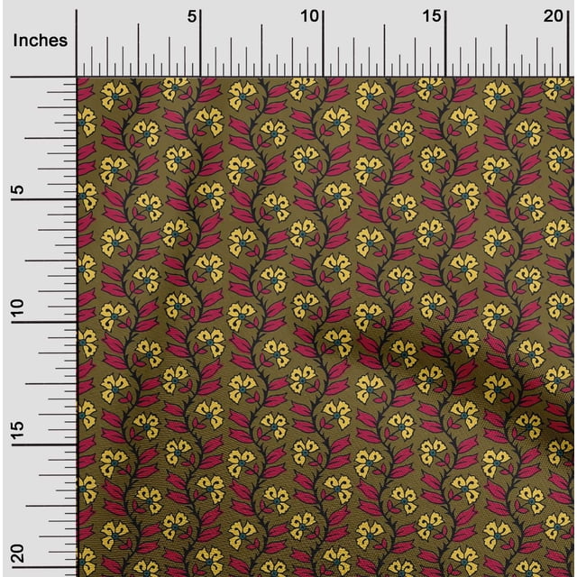 oneOone Cotton Poplin Fabric Leaves & Floral Block Printed Fabric 1 Yard 56 Inch Wide