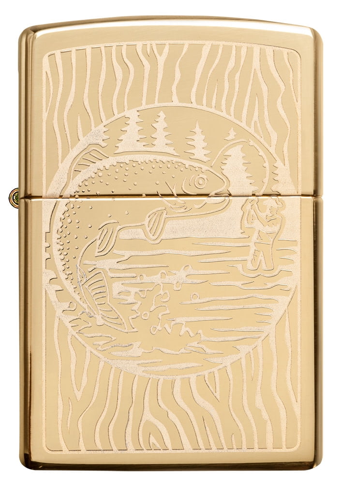Zippo Fisherman Design High Polish Brass Pocket Lighter