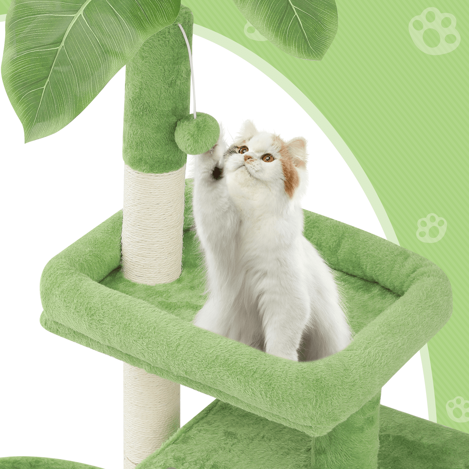 Magshion Cat Tree for Indoor Cats with Green Leaves, 32'' Cat Tower for Indoor Cats with Rest Area, Plush Cat House with Cat Cave and Sisal Scratching Posts Cat Furniture, Green