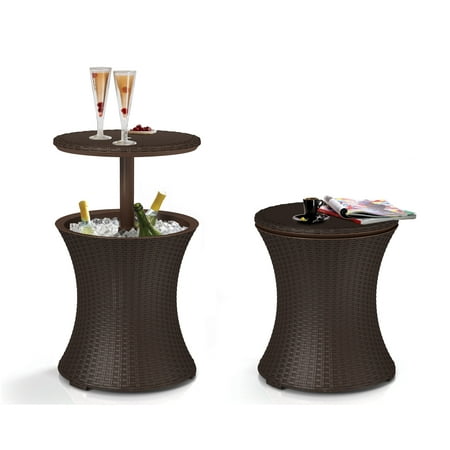 Keter Pacific Cool Bar Rattan Beverage Cooler Bar Table