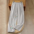thumbnail image 3 of Cotton Linen Pants for Women 2026 Spring Summer Loose Elastic Waist Wide Leg Flower Embroidery Beach Pants with Pockets, 3 of 4