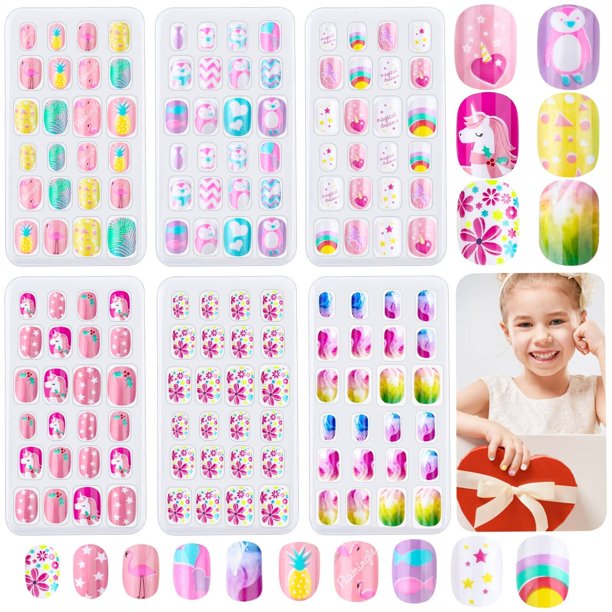 Uñas postizas adhesivas Thrilez 144 piezas para niñas y niños, arcoíris