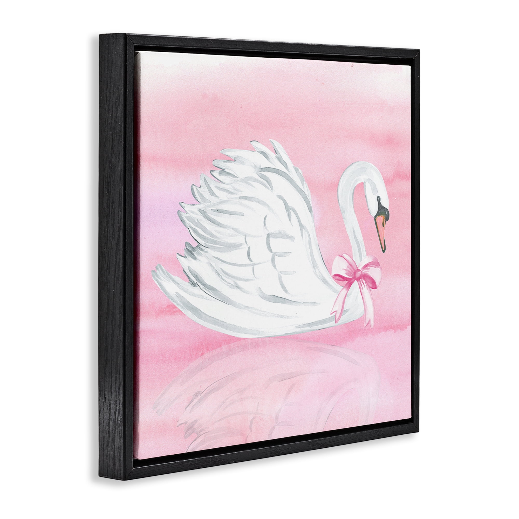 Stupell Industries Pink Bow Swan Black Framed Floater Canvas Wall Art, design by Corinne Haig