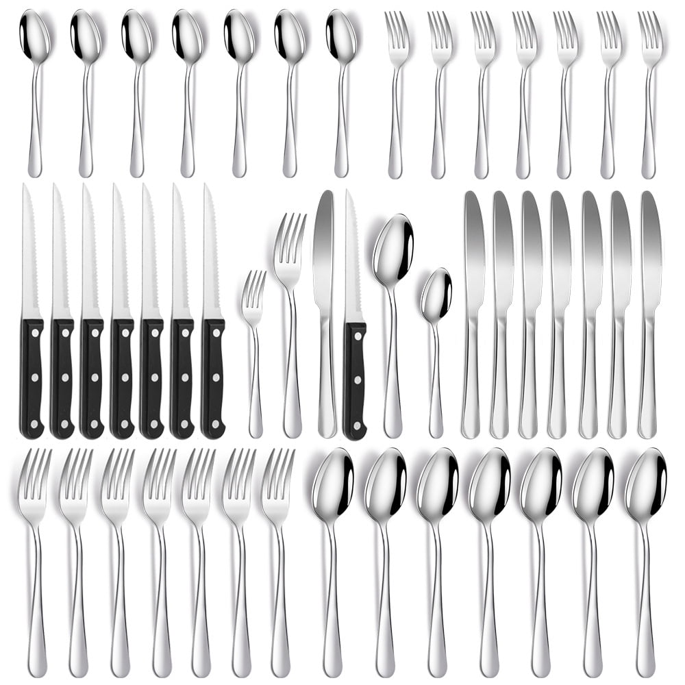 48 Pcs Silverware Set with Steak Knives Service for 8,Stainless Steel