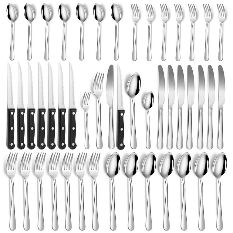 68 Piece Black Silverware Set with Steak Knife for 8, Black Stainless Steel  Flatware Cutlery Utensil Set, Home Kitchen Tableware Set Fork Knife Spoon