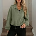 thumbnail image 4 of FRSASU Womens Zip up Jackets Sweatshirts Lapel Hem Drawstring Long Sleeve Solid Casual Loose Coat Outwear with Pockets Army Green, 4 of 7