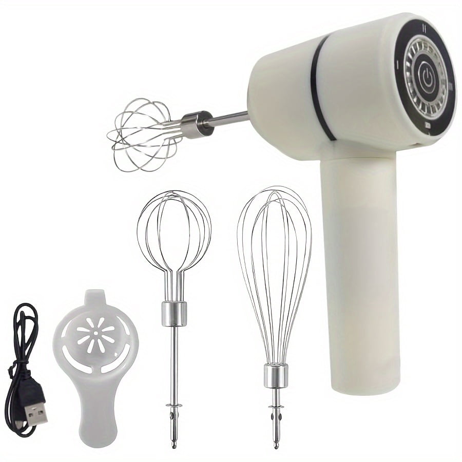 USB Rechargeable Cordless Hand Mixer, 3-Speed Electric Whisk with 304 Stainless Steel Beaters & Balloon Whisk for Baking Cakes, Cookies, Butter Tarts