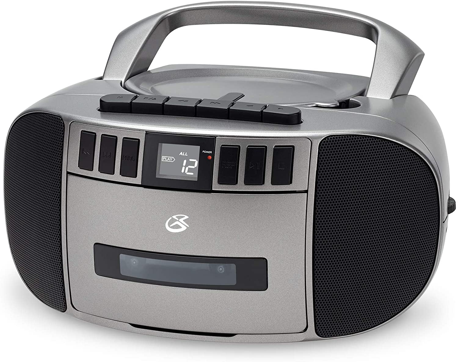 GPX BCA209S Portable Am & FM Boombox with CD & Cassette Player, Silver & Gray