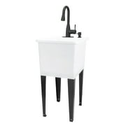 TEHILA Space Saver 16 Gallon White Utility Sink with Black Pull-Down Faucet with Pause Mode