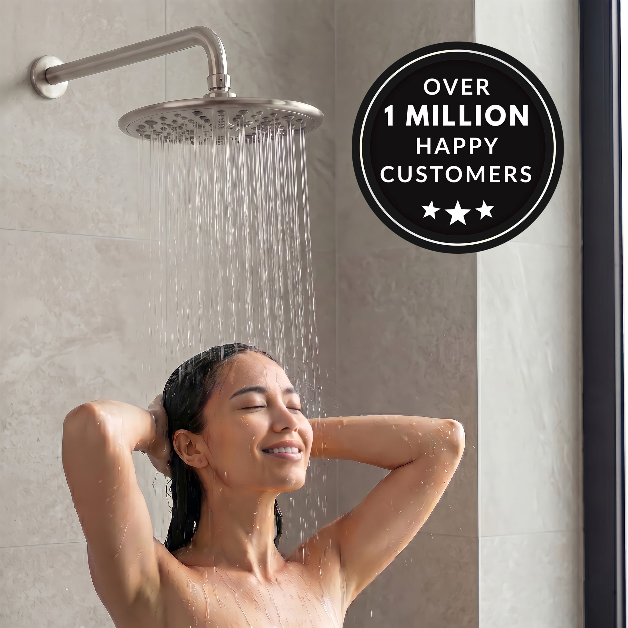 Aqua Elegante Luxury Rain Shower Head for Overhead Waterfall Showers - 2.5 GPM - Brushed Nickel