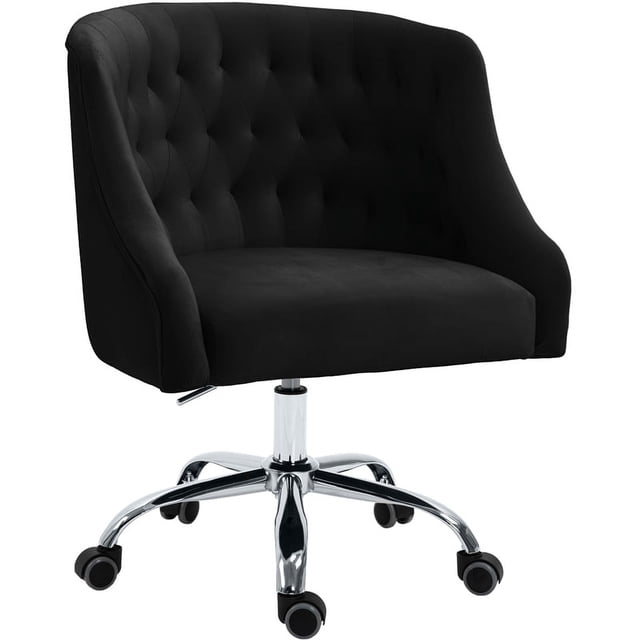 Meridian Furniture Arden Chaise de Bureau Pivotante Réglable en Velours Noir et Chrome