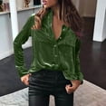 thumbnail image 2 of Penkiiy Women's Solid Button Down Long Sleeve Collar Velvet Shirt Blouse Top S Green, 2 of 6