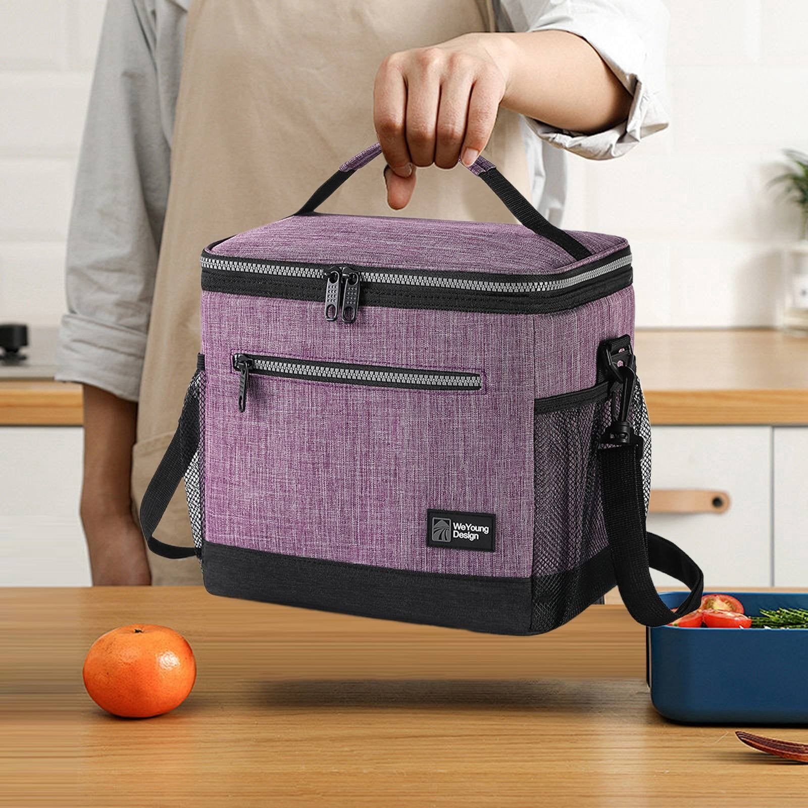 XSCPXTT Insulated Lunch Box Men Women, Lunch Bag for Work School, Leakproof Soft Cooler Tote Adult, Large Lunch Pail , Picnic Beach Food Bag with Shoulder Strap Purple