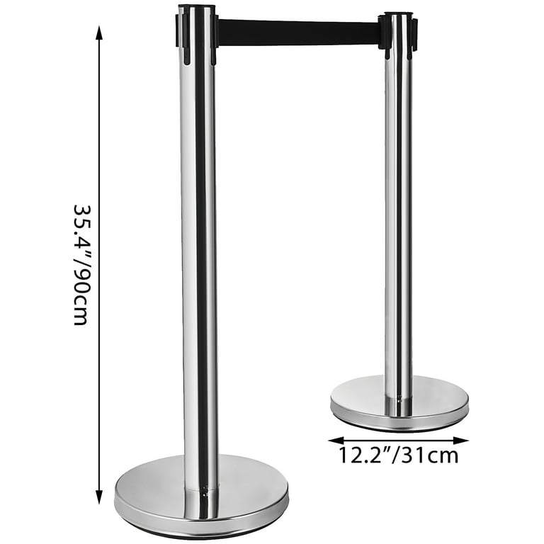 VEVOR 6pcs Crowd Control Stanchion,6.5' Black Retractable Belt Rope, Barriers 36in Crowd Control Barriers for Party Supplies,Silver Queue Pole, Size
