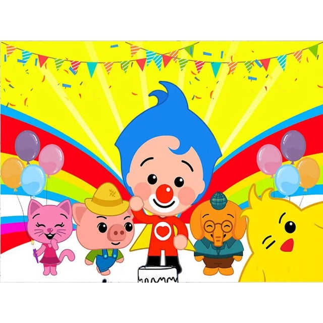 Telón de fondo de fotografía de cumpleaños Plim personalizado de dibujos animados, Fondo de fiesta personalizado, cerdo, oso, accesorios de decoración de vinilo, pancarta
