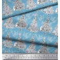 thumbnail image 3 of Soimoi Blue Silk Fabric Stripe,Bird & Tree Christmas Decor Fabric Printed Yard 42 Inch Wide, 3 of 3