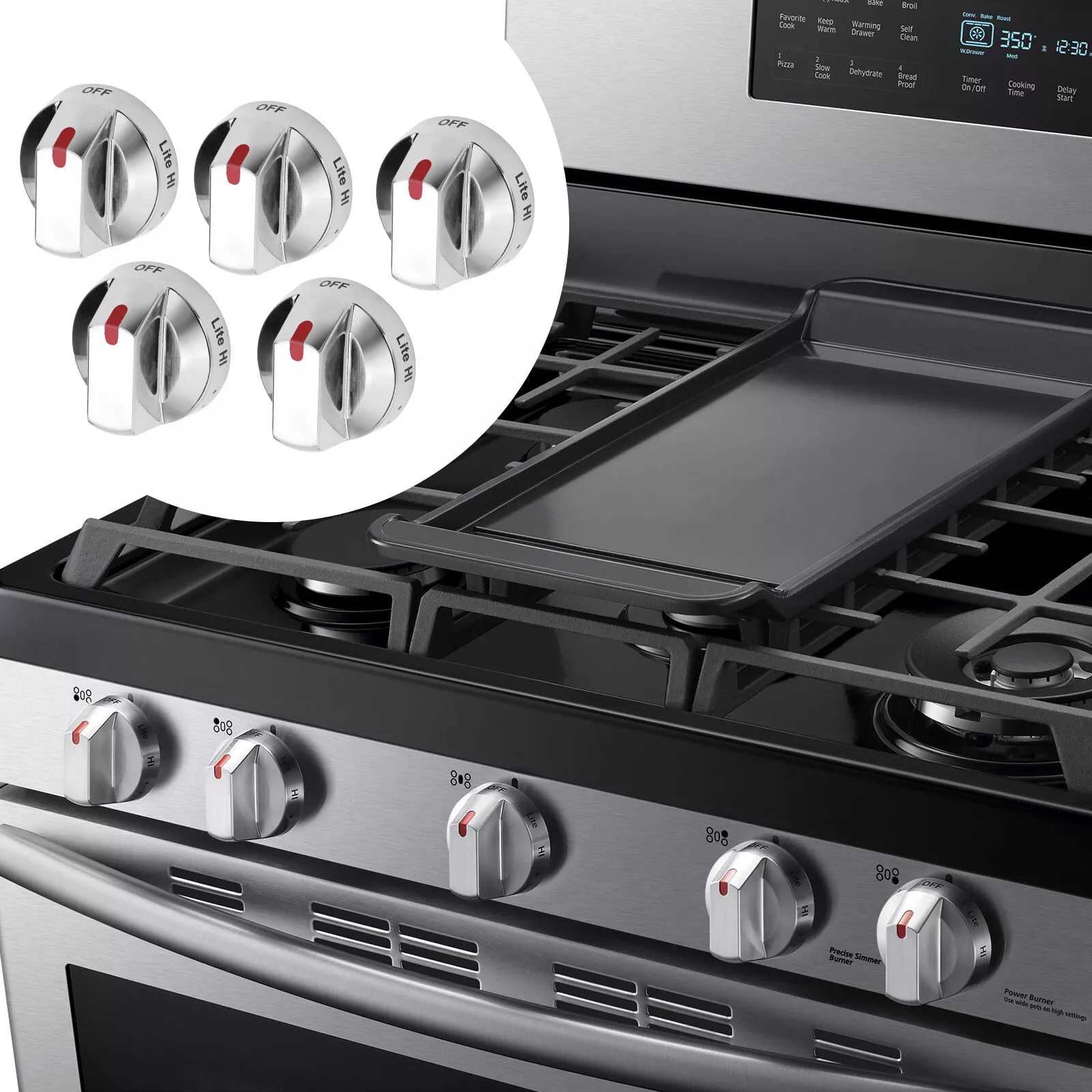 5Pcs Durable ABS Control Dial Knobs for Samsung Gas Stoves Easy Replacement for DG64-00473A