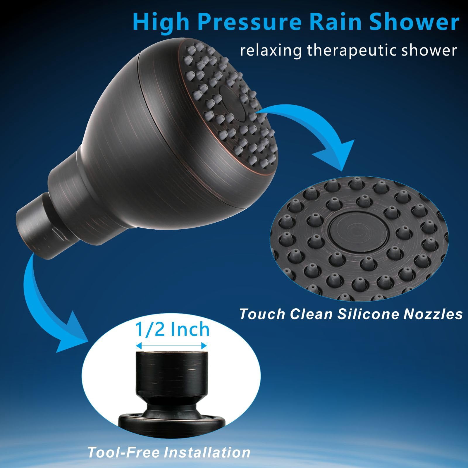 High Pressure Shower Head - Powerful Bathroom Pressure Boosting Showerhead - Perfect Universal Replacement for Rain Shower Heads