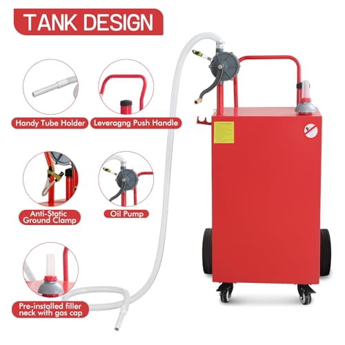 Gas Caddy - Portable Fuel Tank with Pump and Wheels Portable Fuel Storage Tank for Car, Lawnmower, ATV, Boat, Motorcycle