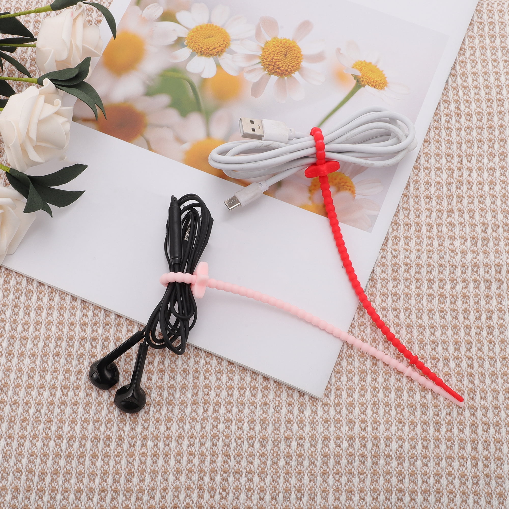 Unique Bargains 10pcs Cord Organizer Silicone Cable Ties Multicolor Black