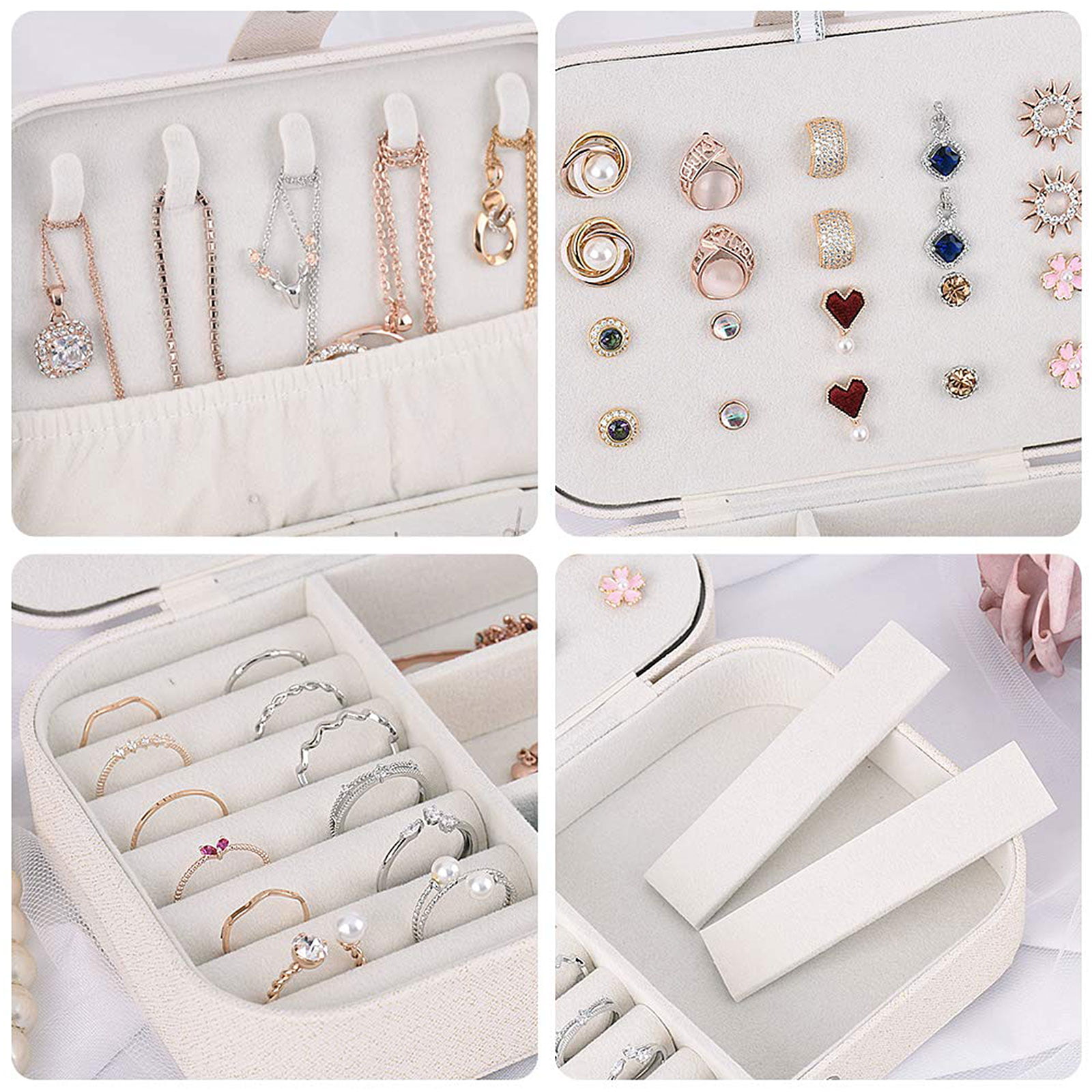 Jewelry Box Necklace  Storage Organizer Double Layer Travel Synthetic T1N5
