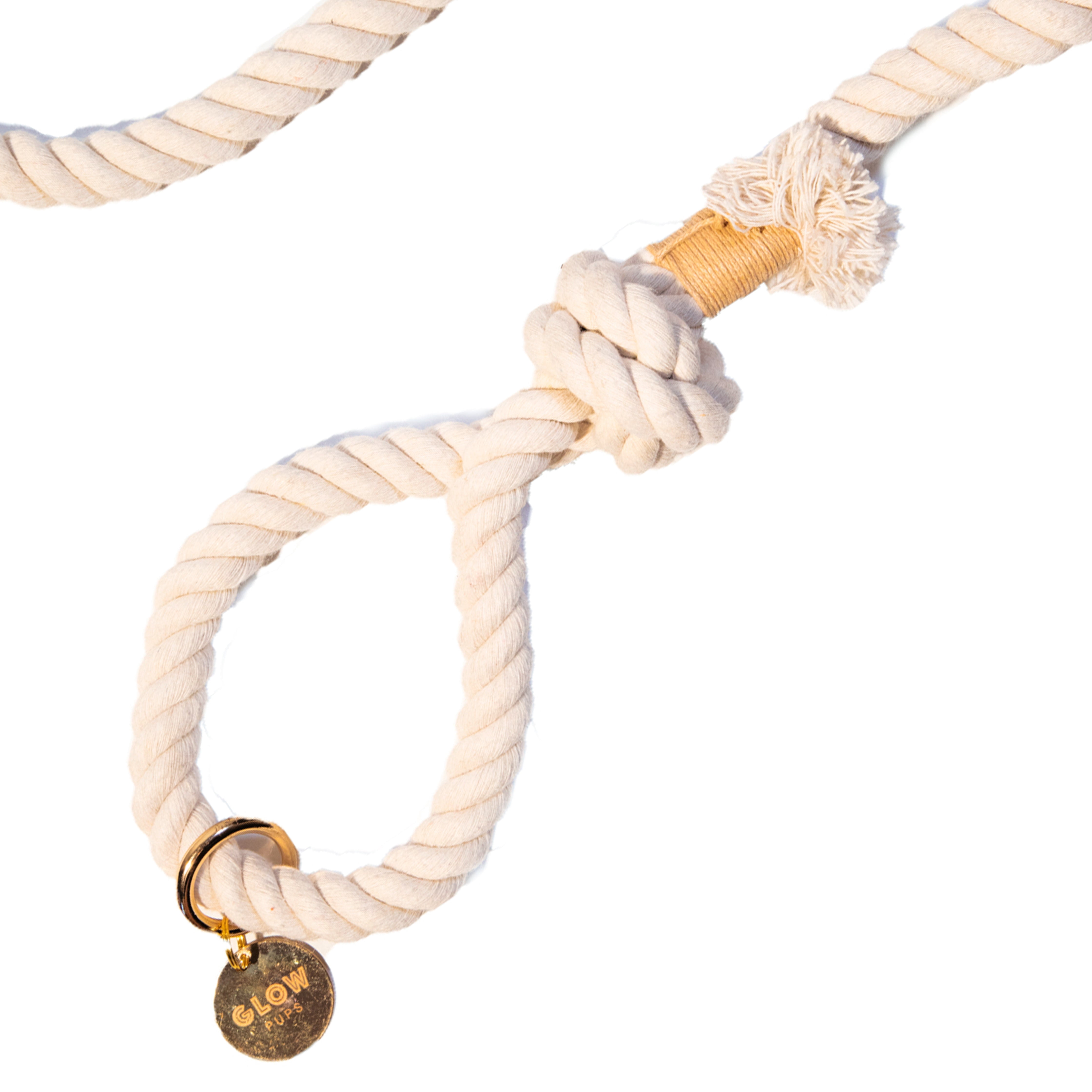 Glow Pups Boho Chic Style Rope Leashes 1 in Cotton Boho Chic Dog Standard Leash, White