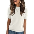 thumbnail image 2 of Womens Short Sleeve Tops Crew Neck Lightweight Pullover Sweaters Loose Dressy Casual Blouse Basic Clothes White L, 2 of 5