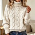 thumbnail image 2 of BODOAO Women's Cable Knit Turtleneck Sweater Long Sleeve Chunky Knit Pullover with Ribbed Mock Neck Cuffs and Hem Women's Loose Fit Winter Sweater Top Pullover Top Beige L, 2 of 4