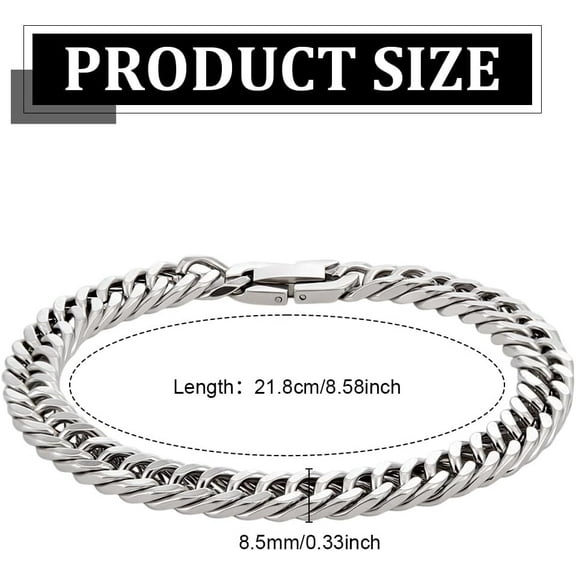 304 Stainless Steel Cuban Link Bracelet 8.6 inch wide Hip Hop Jewelry Bracelet Sturdy Curb Rope Figaro Snake Stack Chain Bracelet Stainless Steel Color for Women Men Stylish and Fashion Accessory