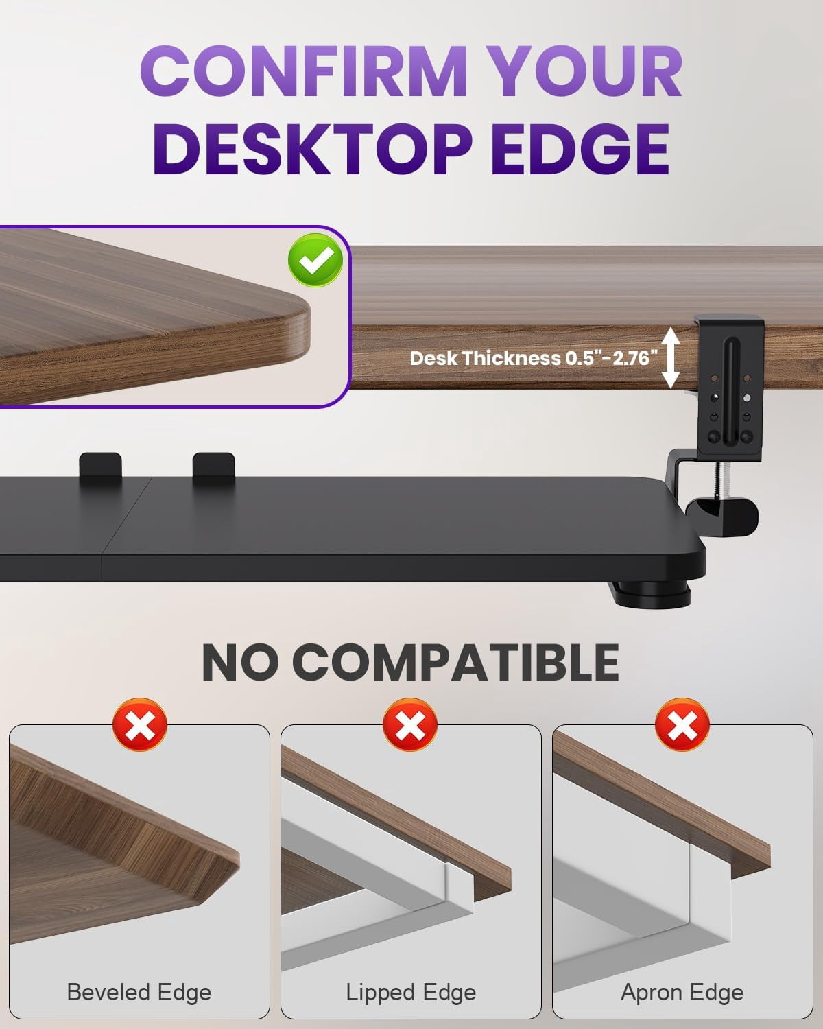 Ergonomic Keyboard Tray Under Desk, Pull Out with Adjustable C-clamp, 25.6 (31.5 Including Clamps) x 11.8 Inch Slide Out Computer Keyboard Drawer Mouse Tray for Typing