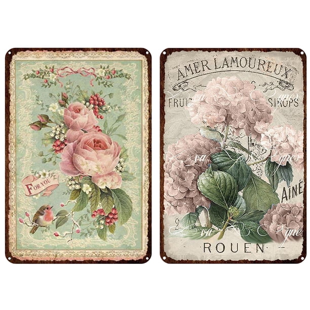 2 Piezas Flores Vintage Placa Metal Rectangular Pintura Hierro Del 20 X 30 Cm (1)